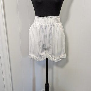 White High-Waisted Pinstripe Shorts